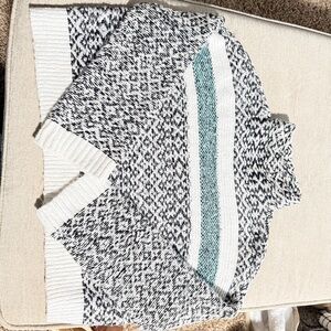 ANA A New Approach Chunky Knit Sweater Black White Stripe XS